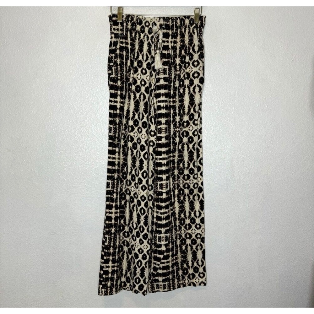 INC International Concepts Women's XS Tie Dye Pants Linen Rayon Black Cream Tie